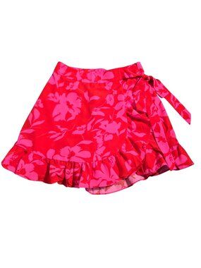 NWT | EGOCKAL Pink & Red Floral Ruffle Wrap Skort Side Zipper Closure | Small